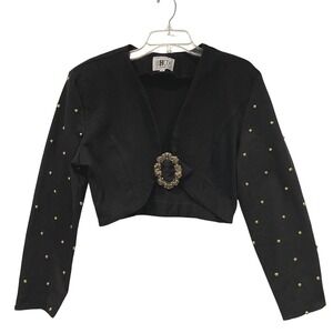 Vintage 80s SHOX Womens Sz M Black Cropped Jacket Studded Ornate Metal Buckle